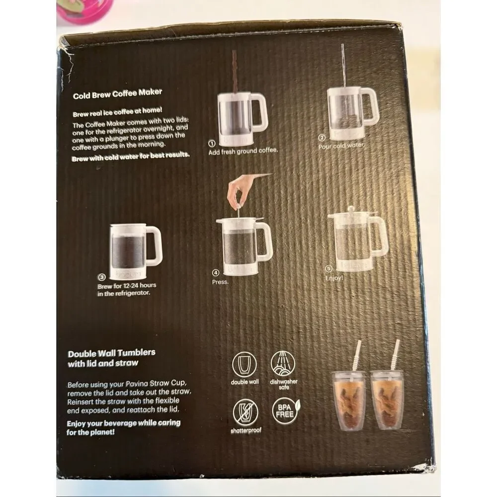 Bodum Cold Brew To Go Set Iced Coffee Maker & 2 Tumblers 12-14 Hours Overnight